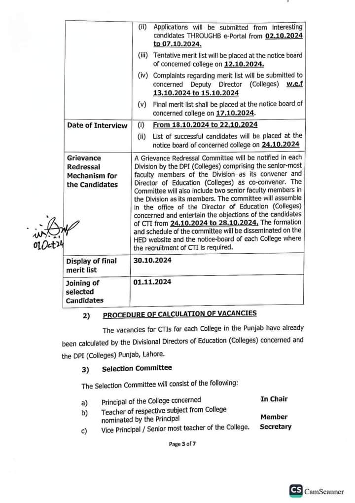 Filling of Vacant Teaching Posts Through Hiring of College Teaching Interns (CTIs)